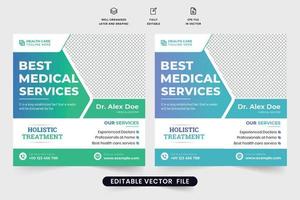 het beste medisch onderhoud promotionele poster ontwerp met groen en blauw kleuren. medisch Gezondheid behandeling sociaal media post vector. speciaal kliniek gezondheidszorg bedrijf reclame web banier ontwerp. vector