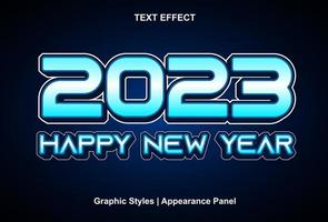 gelukkig nieuw jaar 2023 tekst effect met grafisch stijl en bewerkbaar. vector