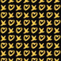 naadloos patroon goud xoxo met harten Aan zwart achtergrond. knuffels en kusjes afkorting symbool. grunge hand- geschreven borstel belettering xo. gemakkelijk naar Bewerk vector sjabloon voor valentijnsdag dag.