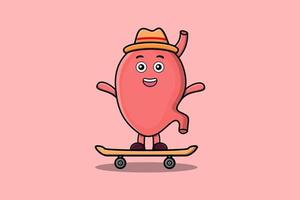 schattig tekenfilm maag staand Aan skateboard vector