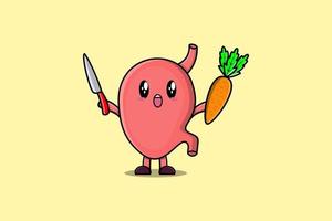 schattig tekenfilm maag Holding mes en wortel vector