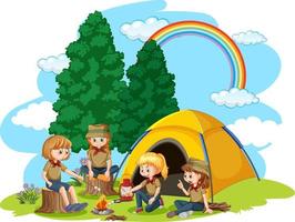 gelukkig kinderen Bij camping tent vector