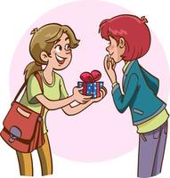 vector illustratie van vrouw geven geschenk naar vriend