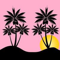 silhouet kokosnoot palm bomen met zonsondergang vector