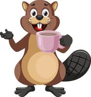 bever met kop van koffie, illustratie, vector Aan wit achtergrond.