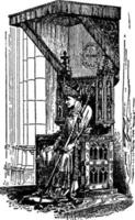 een bisschop zittend Aan een bisschop troon gebeld een kathedraal wijnoogst illustratie. vector