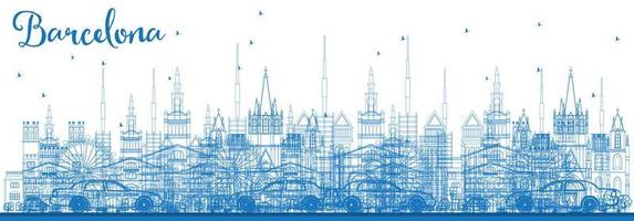 schets de skyline van barcelona met blauwe gebouwen. vector
