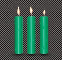 realistisch groen gloeiend kaarsen met gesmolten was. vector