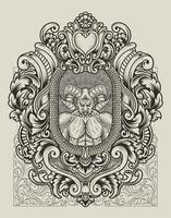 illustratie enge demon met vintage gravure frame vector