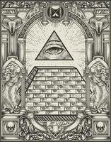 illustratie illuminati piramide met graveerstijl vector