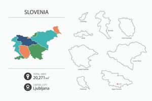 kaart van Slovenië met gedetailleerd land kaart. kaart elementen van steden, totaal gebieden en hoofdstad. vector
