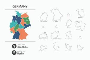 kaart van Duitsland met gedetailleerd land kaart. kaart elementen van steden, totaal gebieden en hoofdstad. vector