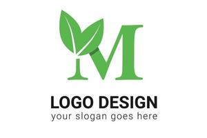 m brief eco logo met blad. vector lettertype voor natuur affiches, eco vriendelijk embleem, veganistisch identiteit, kruiden en botanisch kaarten enz. ecologie m brief logo met groen blad.