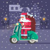 de kerstman met geschenk zak Aan Kerstmis scooter vector