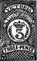 Victoria drie pence omzet postzegel van 1884 tot 1886, wijnoogst illustratie. vector