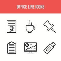 6 office lijn iconen vector