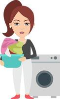 vrouw met het wassen machine, illustratie, vector Aan wit achtergrond.