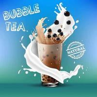 melk splash rond bubble tea op blauwgroen verloop vector