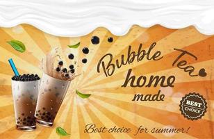 zelfgemaakte taromelk bubble tea grunge advertentie vector