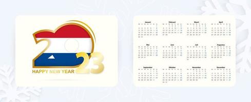 horizontaal zak- kalender 2023 in Nederlands taal. nieuw jaar 2023 icoon met vlag van nederland. vector