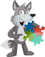 wolf met puzzel, illustratie, vector Aan wit achtergrond.