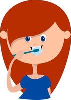 meisje poetsen tanden, illustratie, vector Aan wit achtergrond.