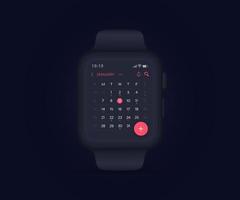 SmartWatch kalender ontwerper app concept, werkzaamheid kalender klok ui ux, polshorloge kalender schema agenda jaar- planning vergadering sollicitatie, kalender evenementen, afspraak, evenement fitheid, vector