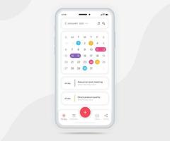 mobiel app kalender ontwerper concept, afspraak kalender sjabloon ui ux, smartphone kalender schema agenda jaar- planning vergadering sollicitatie, kalender evenementen, werkzaamheid, evenement app, vector telefoon