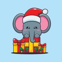 schattig olifant met Kerstmis geschenk. schattig Kerstmis tekenfilm illustratie. vector