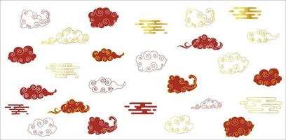 Chinese wolk. traditioneel gebogen rood gouden contour, helling ontwerp element vector