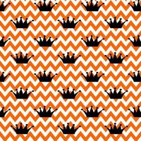 vector naadloos patroon. prinses zwart kroon Aan zigzag wit-oranje achtergrond. vakantie, inpakken, papier, geschenk, Cadeau, lap, kleding stof, halloween, baby, verjaardag, autum en Koninklijk concept.