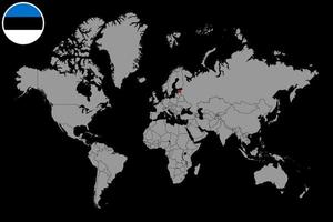 speldkaart met de vlag van Estland op wereldkaart. vectorillustratie. vector