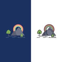 berg heuvel landschap natuur regenboog vlak kleur icoon vector