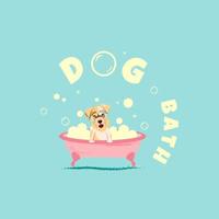 tekenfilm hond zittend in een bubbel bad. vector illustratie