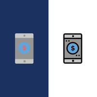 toepassing mobiel mobiel toepassing dollar pictogrammen vlak en lijn gevulde icoon reeks vector blauw achtergr