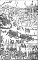 belegering van boulogne door koning Henry viii, detail van koedrijver gravure, wijnoogst illustratie vector