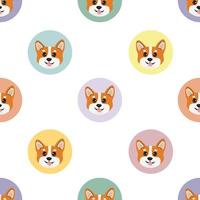 naadloos patroon met hoofd corgi in kleurrijk cirkels. tekenfilm ontwerp dier karakter vlak vector stijl. baby structuur voor kleding stof, inpakken, textiel, behang, kleding. grappig weinig hondje.