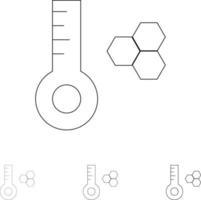 temperatuur temperatuur meter thermometer stoutmoedig en dun zwart lijn icoon reeks vector