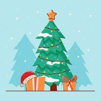 vector illustratie van een Kerstmis boom met cadeaus en lantaarns. de concept van nieuw jaar en Kerstmis
