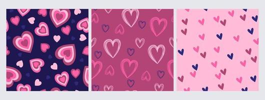 reeks van naadloos patronen met harten in blauw en roze kleuren. vector grafiek.