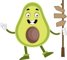 avocado met weg teken, illustratie, vector Aan wit achtergrond.