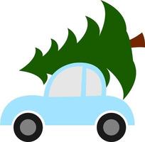 auto draag- een Kerstmis boom, illustratie, vector Aan wit achtergrond.