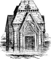 tempel, pandrethan, wijnoogst gravure. vector