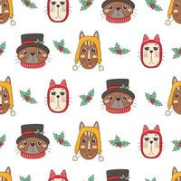 naadloos patroon met Kerstmis katten hoofden, vrolijk Kerstmis illustraties van schattig katten met accessoires zo net zo gebreid hoeden en sjaals vector