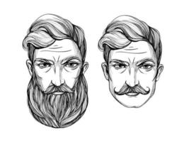 portret van mannen met baard en snor. vector