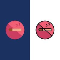roken Nee roken sigaret Gezondheid pictogrammen vlak en lijn gevulde icoon reeks vector blauw achtergrond