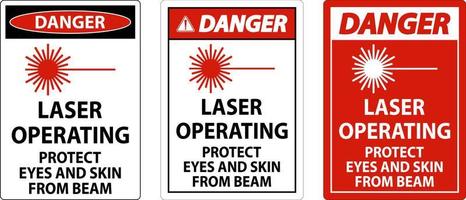 Gevaar laser in werking beschermen ogen en huid van straal teken vector