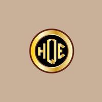 creatief hqe brief logo ontwerp met gouden cirkel vector