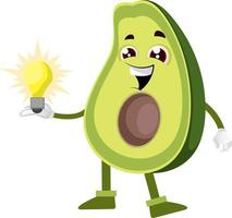 avocado met verlichting lamp, illustratie, vector Aan wit achtergrond.