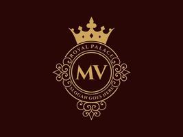 brief mv antiek Koninklijk luxe Victoriaans logo met sier- kader. vector